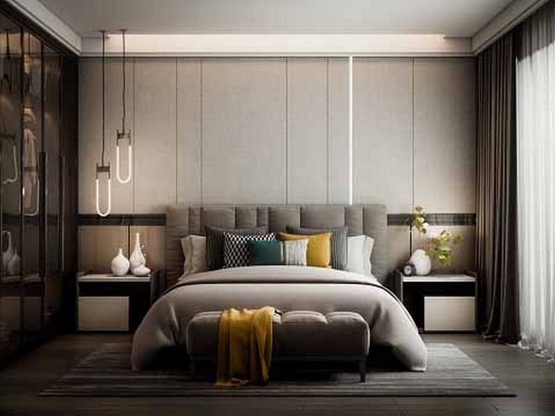 Master bedroom With Hanging Light
